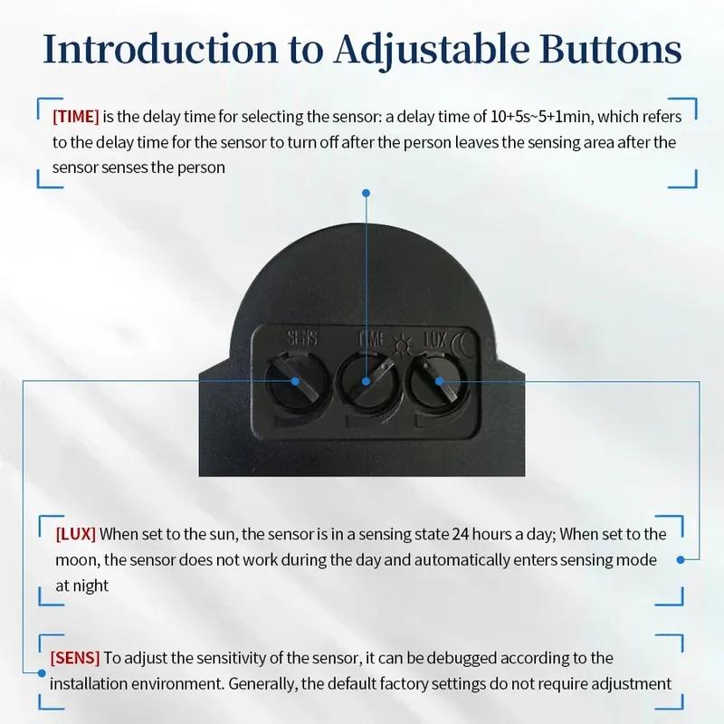 PIR Human Presence Motion Sensor 220V 110V 12V Automatic Infrared Light 180 Degree Rotating Outdoor Timer Switch Motion Sensor