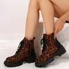 Lucyever Fashion Platform Leopard Boots Women Plus Size Lace Up Ankle Boots Woman Streetwear Thick Sole Motorcycle Booties Mujer