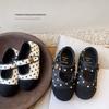 Youth Style Shoes Girls PU Flat Shoes With Polka Dot Design Soft Rubber Sole Slip-On Princess Style Toddler Kids