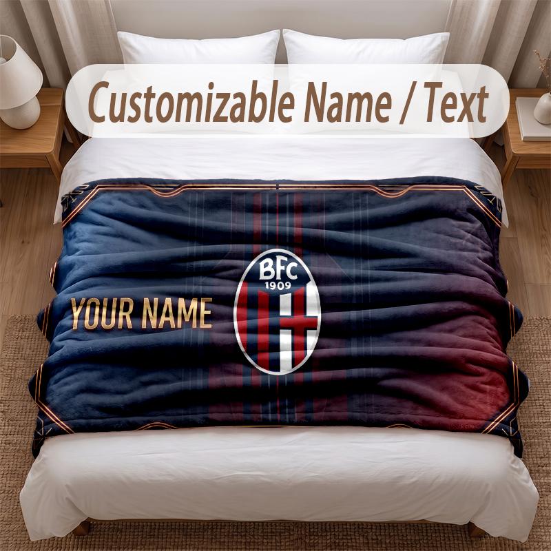 Bologna FC Printed Flannel Blanket Custom Name Text Soft Warm Throw For Bedroom Holiday Gift
