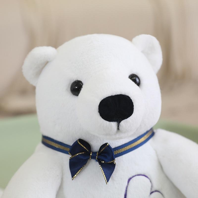 Cute Small Polar Bear Plush Doll Cartoon Little White Bear Doll Bow Tie Little Bear Soothing Pillow Gift