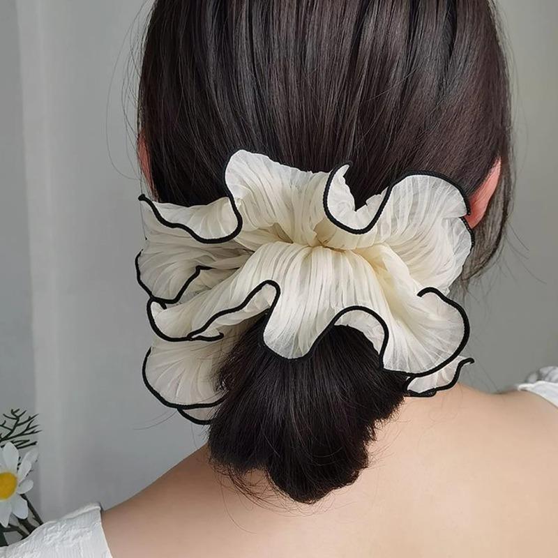 4Pcs White Black Coffee Pink Elegant Wide Brim Scrunchies for Women and - Large Contrast Binding Hair Ties for Simple Style Ponytail Holder