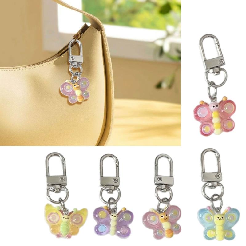 Cute Cartoon Colorful Smile Butterfly Keychain Resin Bag Charm for Women Girls Trendy Accessories for Friend