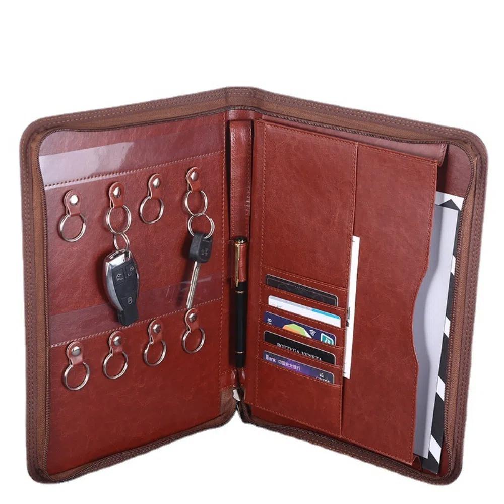 PU Leather A4 File Folder with Zipper A4 Document Folder  For Office School Supplies