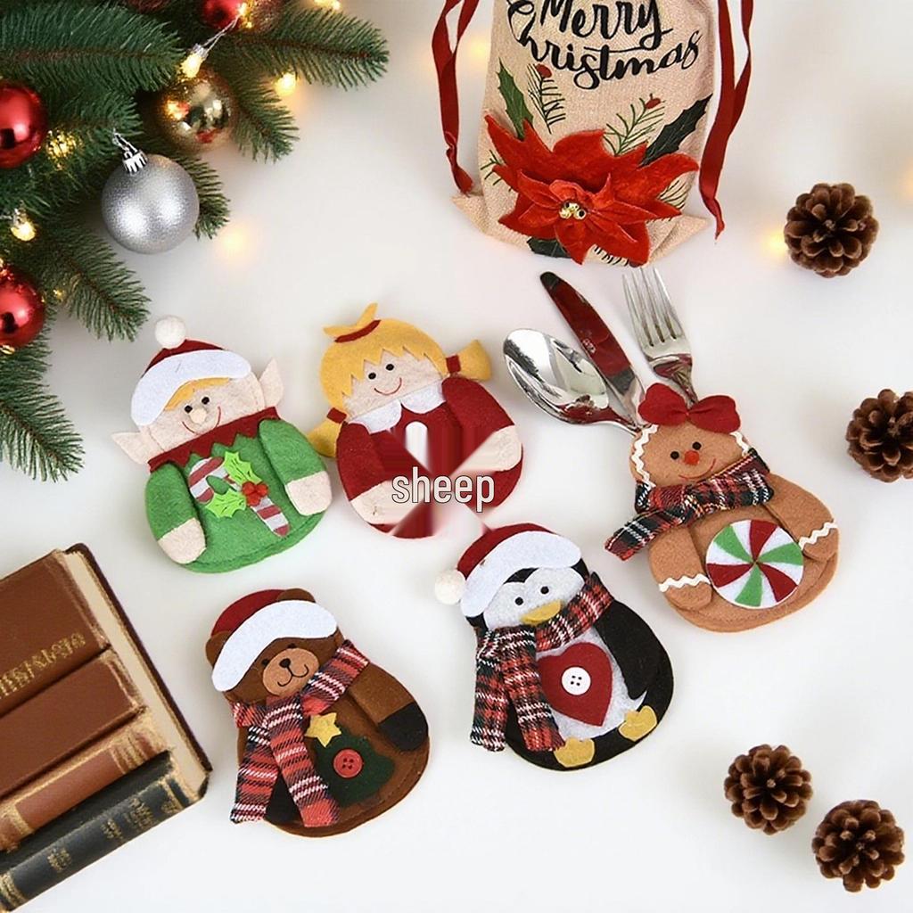 Creative Cartoon Christmas Tableware Set: Knife, Fork, and Decorative Doll Set for Holiday Dining