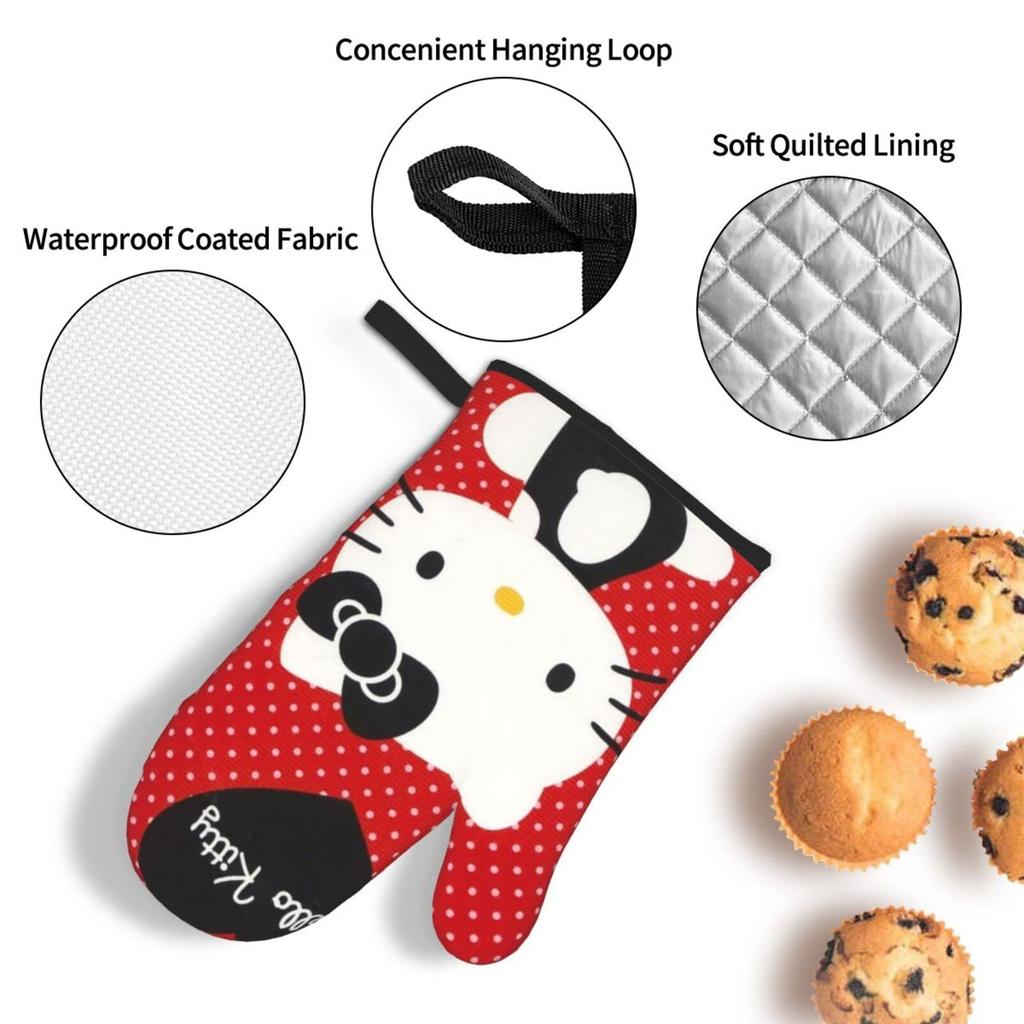 Hello Kitty Pot Stylish and Cute Oven Kitchen Can be Used on Both Left and Right Set Heat-Resistant Holders/Oven Mitts, Mitts, Anti-Slip, Anti-Burn,