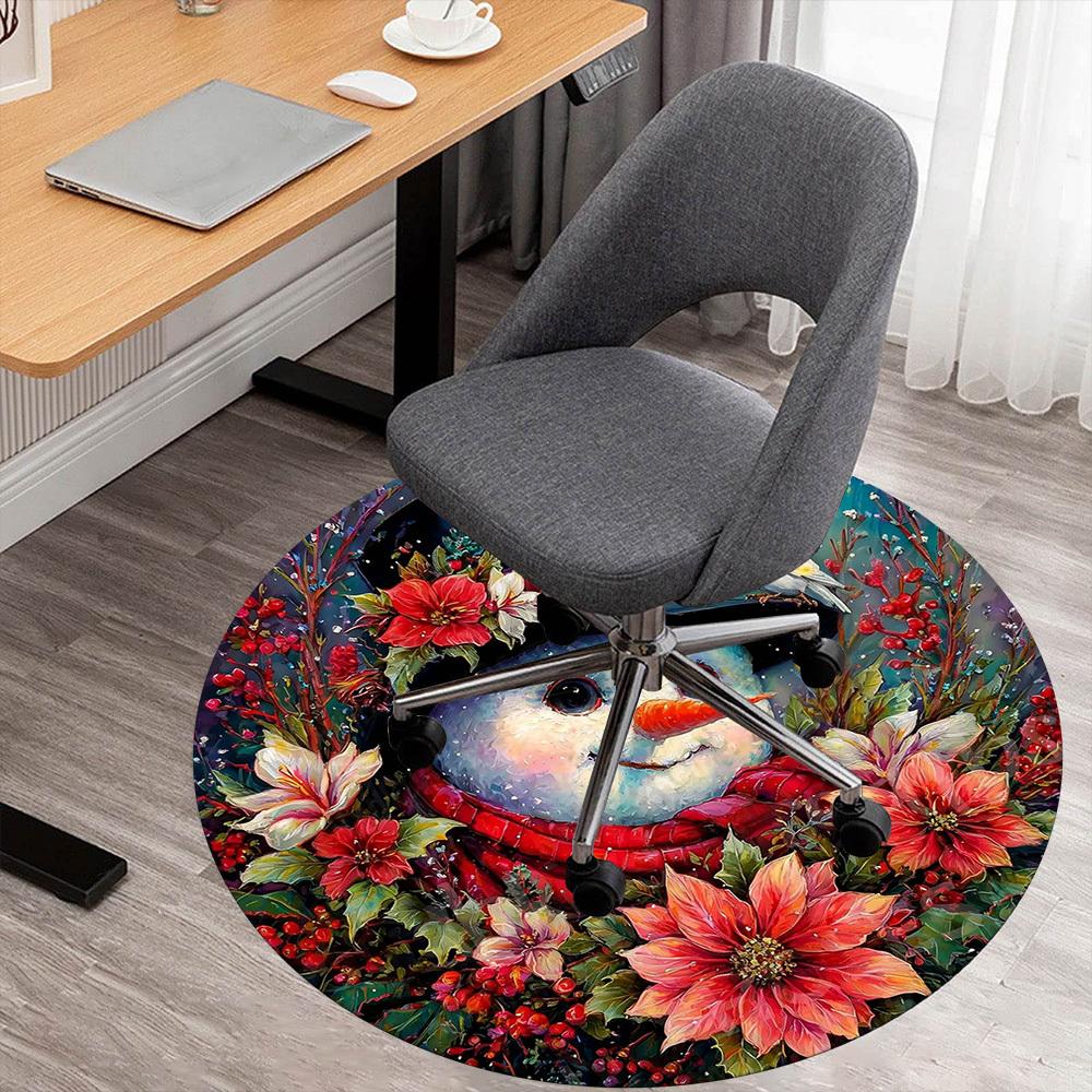 1PC snowman flowers Office Round Area Rug, Under Office Chairs Bedroom Living Room Home Decor,Carpet for Office, -1110245