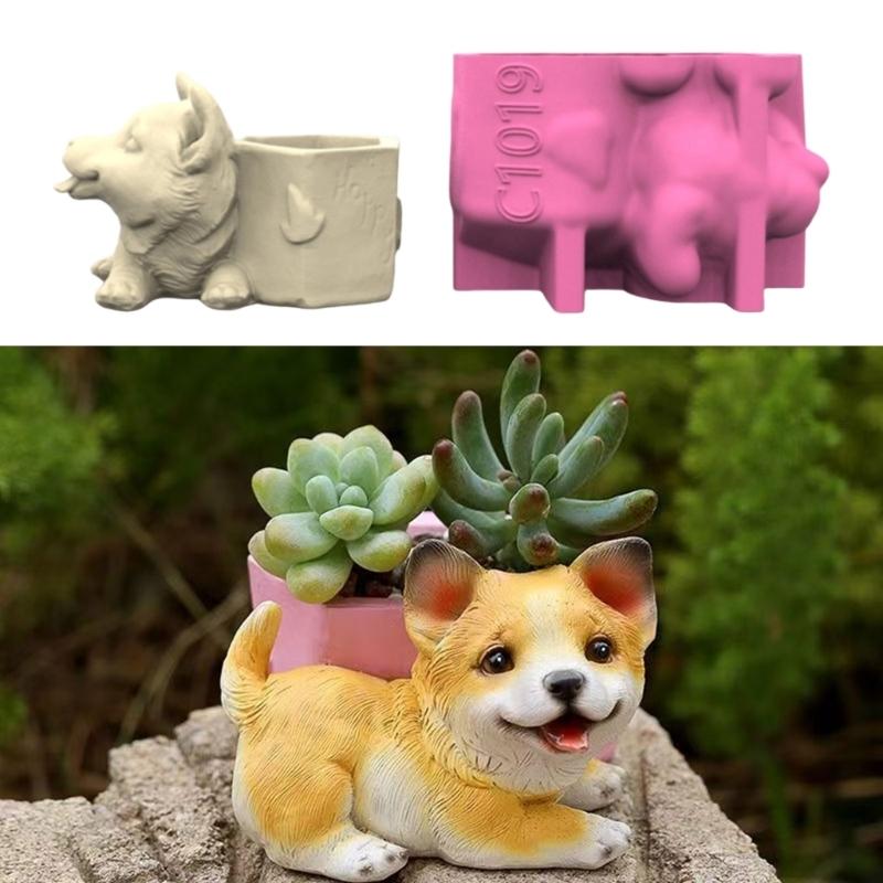 Creative Dog Planter Sturdy Silicone Mould Reusable Artistics Cement Cast Craft Supplies Accessory for Home and Garden