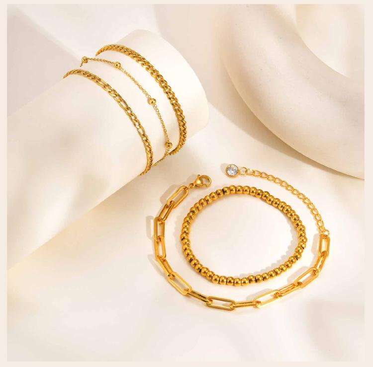 18K Gold Plated Bracelets for Women, Adjustable Layered Paperclip Chain Cuban Link Charm Bracelets,Waterproof Stackable Jewelry