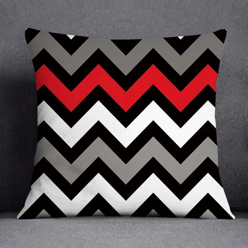 Red Geometric Pattern Double-Sided Printed Pillow Cover Short Plush Suitable Living Rooms Bedrooms Sofas Throw Cushion Cover