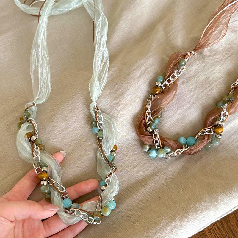 1 Pc Waist Chain Bohemia Hat Rope Retro Style Silk Rbbon Ethnic Style Headwear Compilation And Distribution Beaded Headband