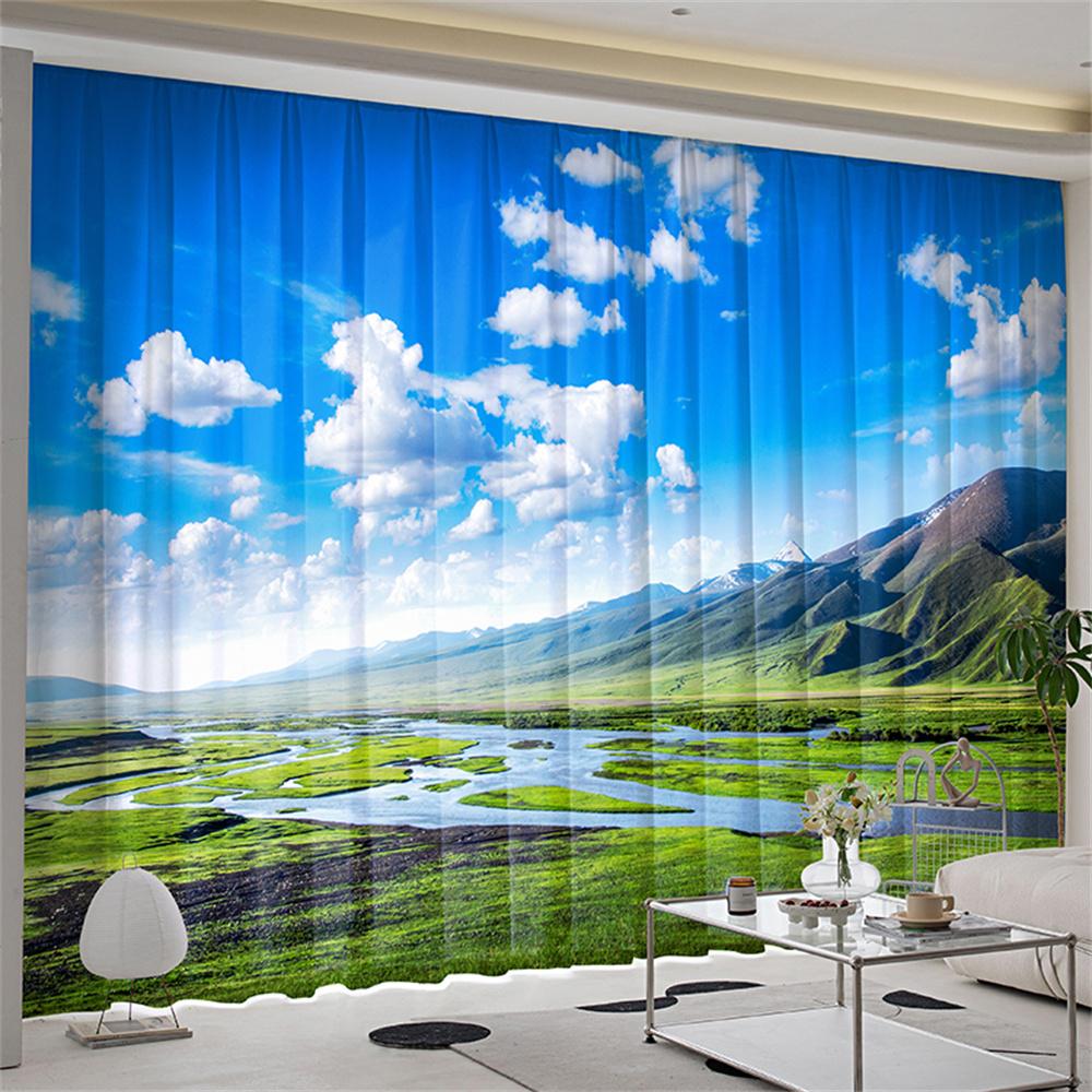 Natural Scenery Forest Landscape Lawn Tree Window Curtains Blinds For Living Room Bedroom Bathroom Kicthen Door Home Decor2Pcs