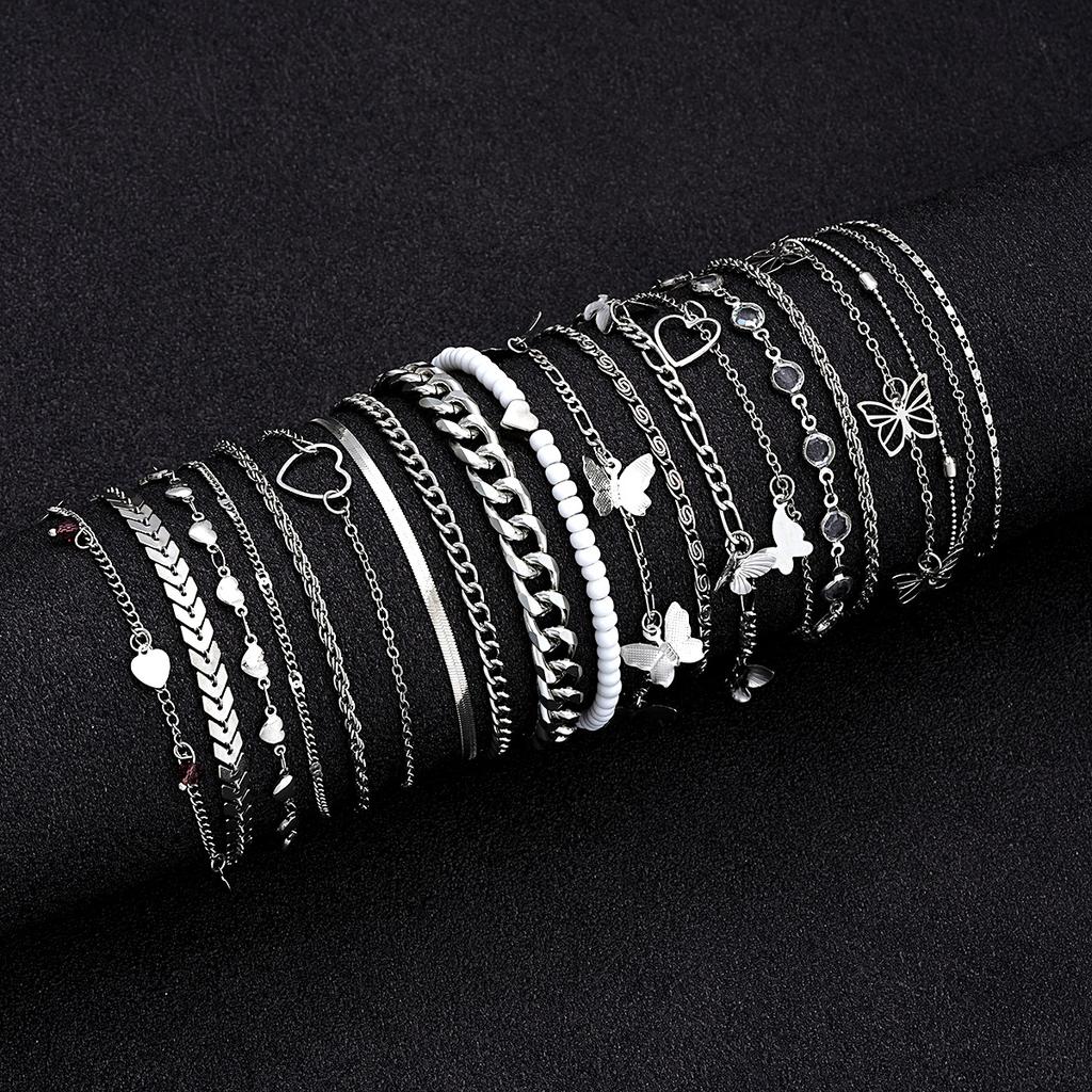 Fashion Chic Multi-Design Anklet Set For Women Elegant Vintage Evil Eye Cross Heart Charm Colorful Bead Anklets Beach Jewelry