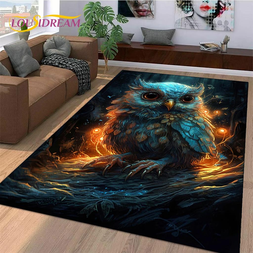 3D Cute Owl Eagle Birds Cartoon Rug Carpet for Living Room Bedroom Decor,floor Mat Non-slip Decoration for Sofa Doormat Gift Kid