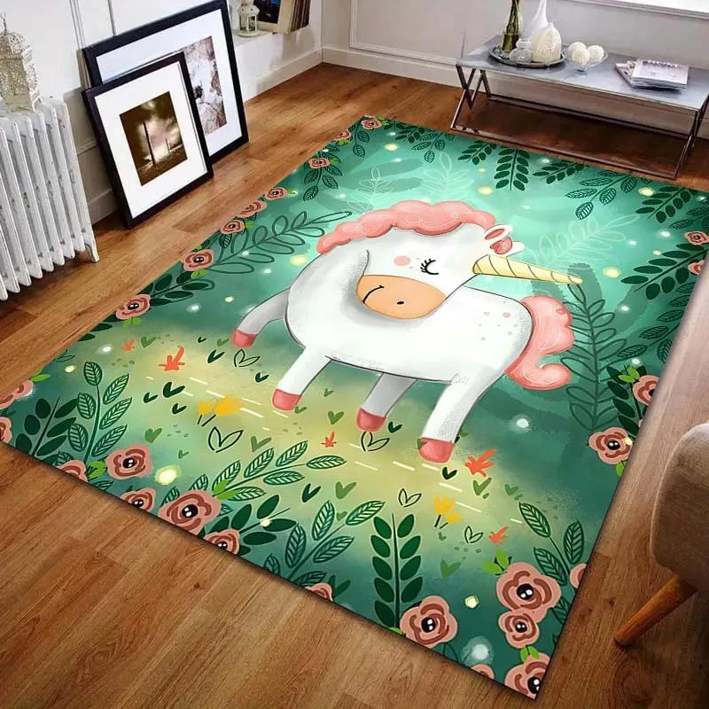 3D Cartoon Cute Unicorn Print Carpet Living Room Bedroom Bedside Modern Home Decor Kids Room Area Rug Sofa Floor Mat Luxury Gift