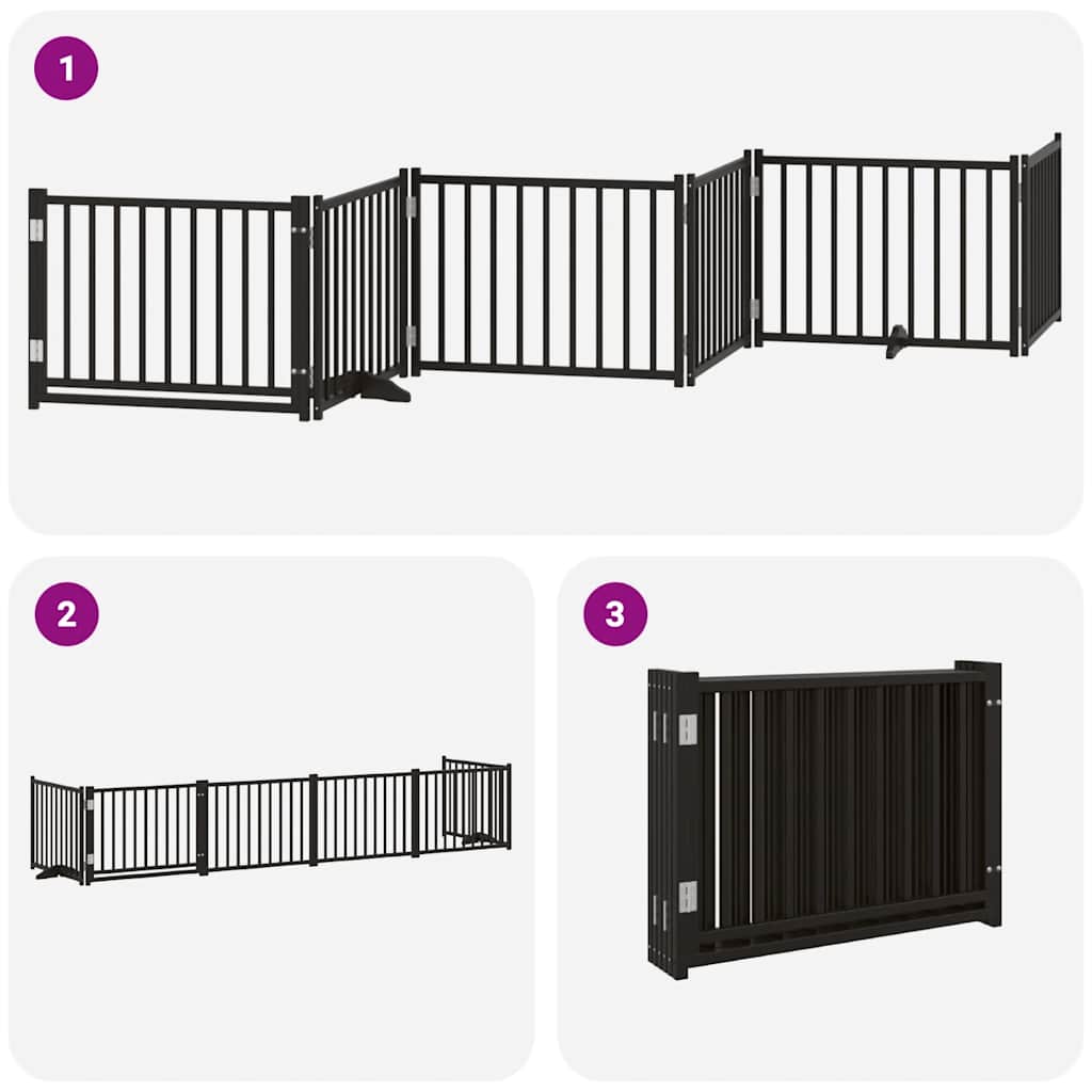 6 Piece Foldable Black Dog Gate 480 cm Poplar Wood