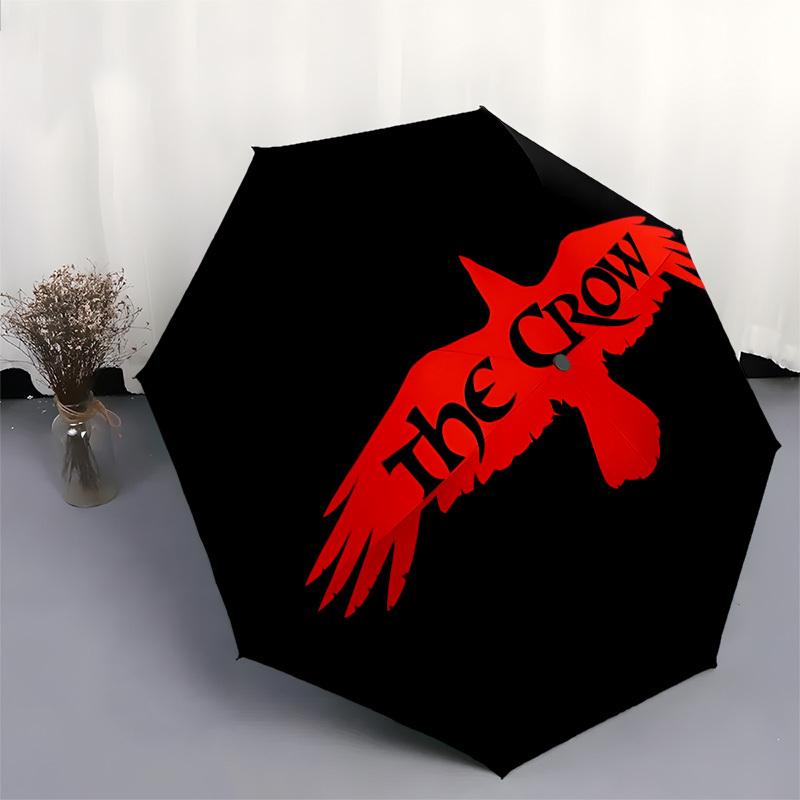 1 Stück The Crow Automatischer Regenschirm | Tragbar Faltbar 8-Rippen Manuell Öffnend, Süßes Halloween & Weihnachtsgeschenk für Draußen, Lässiges Accessoire, Langlebige Schirmkappe y