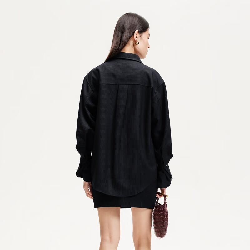 VEROMODA Women's Striped Lapel Irregular Hem Casual Shirt