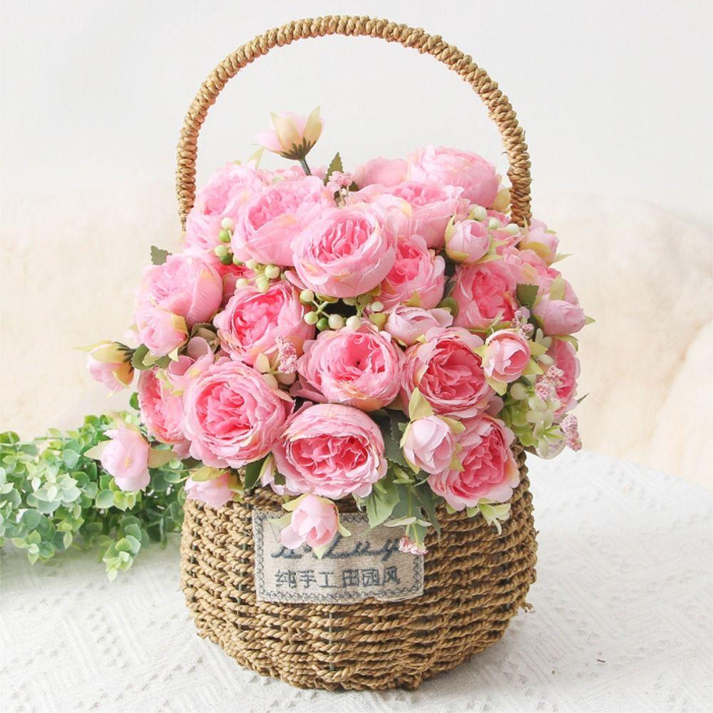 Elegant Pink Small Peonies White Rose Realistic Artificial Flowers Beautiful Fake Flowers Wedding Garden