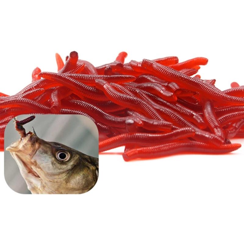 200pcs Artificial Worm Lure for Trout Rubber Fishing Lure Red Worm Earthworm Baits Fishing Tackle Accessory Soft Baits