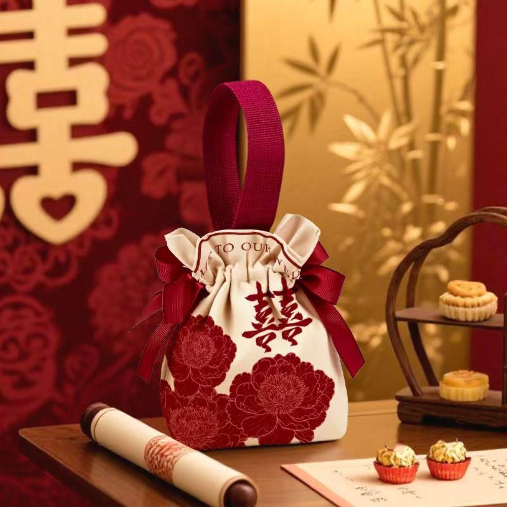Canvas New Year Gifts Bag Drawstring Chinese Style Handbag Fashion Small Wrist Bag  Wedding