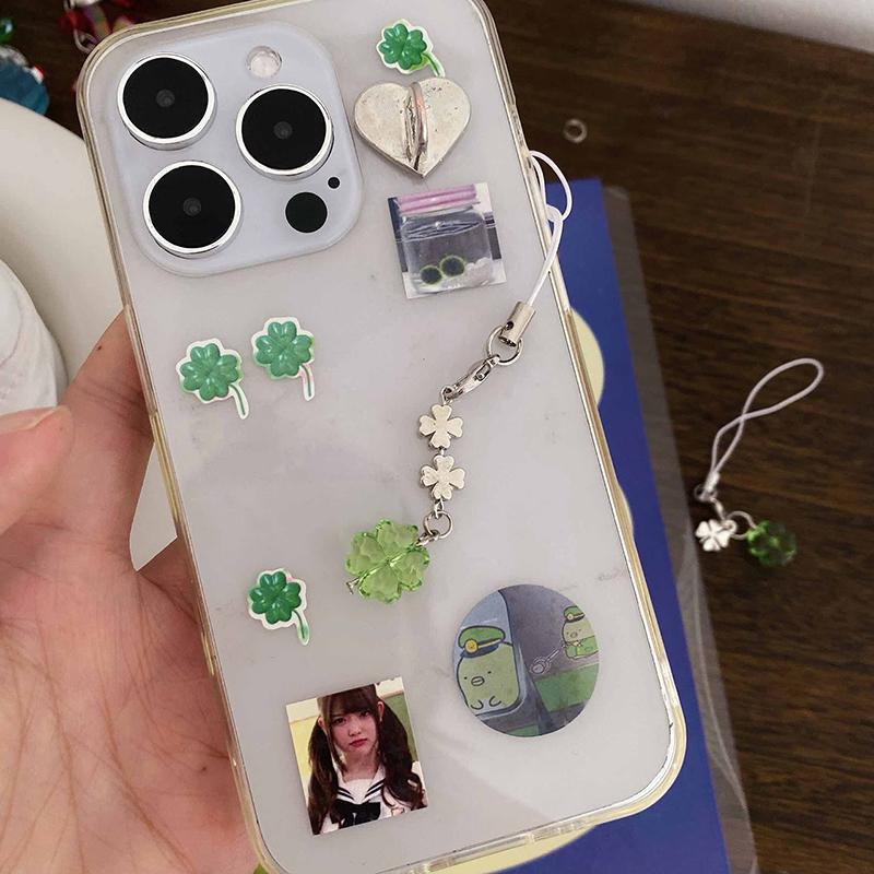 Handmade Beaded Phone Chain Four Leaf Clovers Cellphone Charm Colorful Keyring Ccd Decorative Pendant Cellphone Charm Accessory