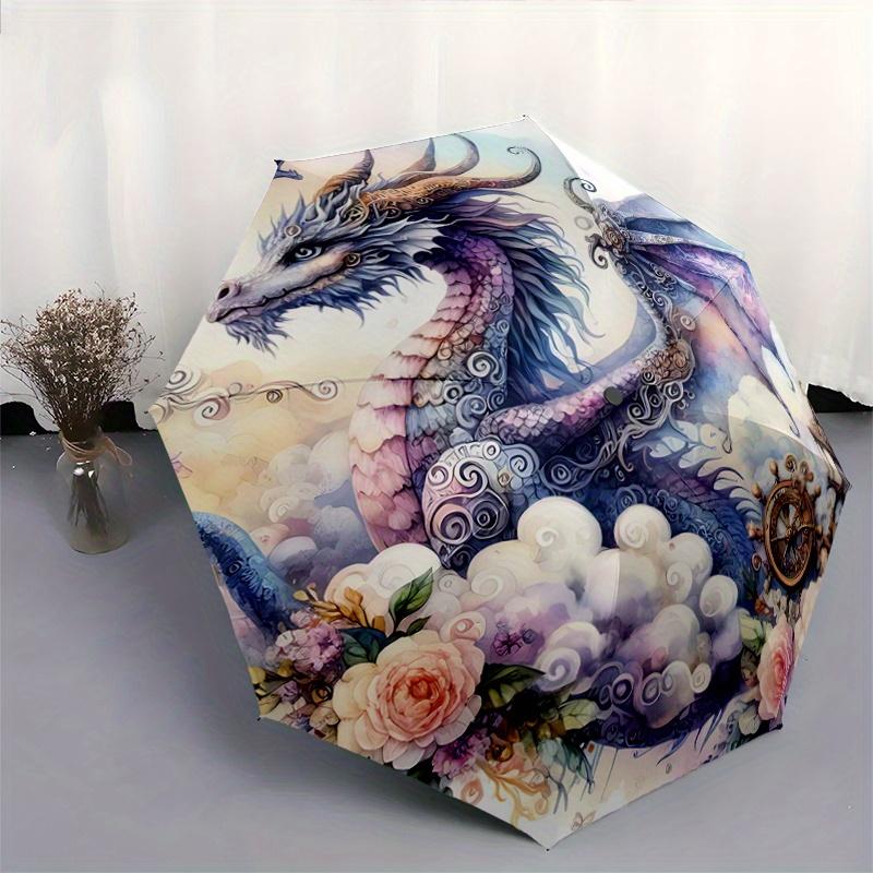 1pc Fantasy Dragon Amidst Flowers and Clouds Automatic Opening and Closing Umbrella R049