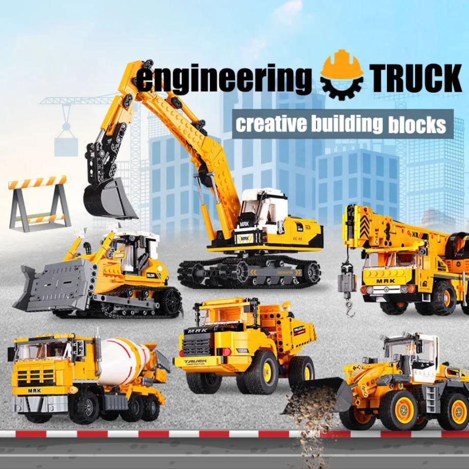 City technical Building Blocks MOC WheelLoader Car Heavy Mining Truck Crane DIY Engineering Excavator Bricks Toy For Children