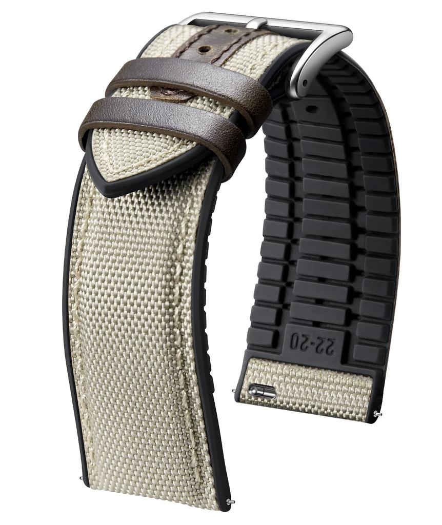 BINLUN Nylon Silicone Watch Quick Release Canvas and Rubber Hybrid Replacement Watch Band for Men and 9 Buckle Strap, 18mm, 19mm, 20mm, 21mm, 22mm,