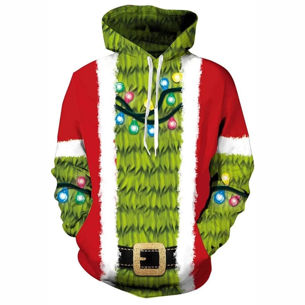 Autumn Winter Creative Colorful Christmas Series 3D Digital Printed Men's Loose Fitting Pullover Hoodies Fashionable Long Sleeved Hoodies
