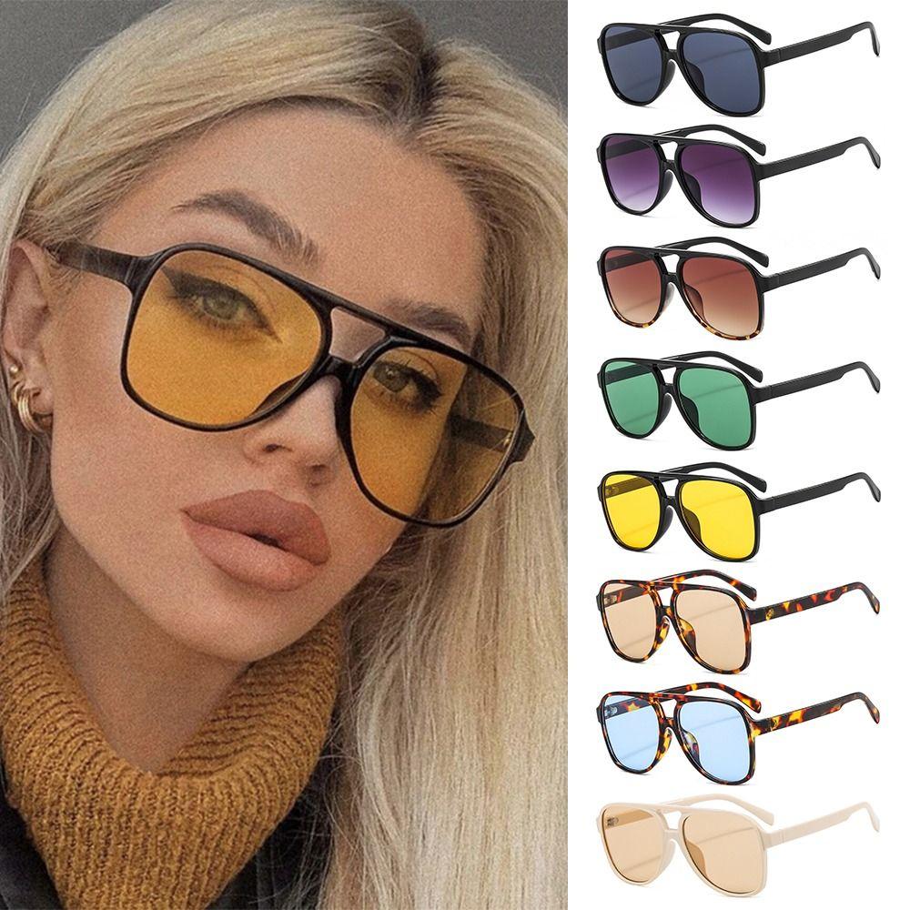 Vintage Double Bridge Oversized Pilot Sunglasses UV400 Protection Classic Big Shades 70s Sun Glasses for Women & Men