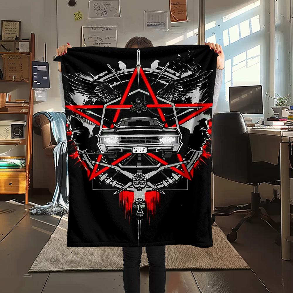 1PC Supernatural Print Flannel Blanket, High Quality All Seasons, Home Decor, Warmth and Comfort, Perfect for Christmas Gifts