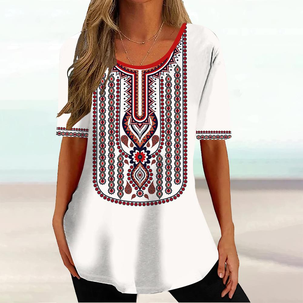 Africké etnické dámské tričko Tribal Tribal Krátký rukáv Dámský Klasický svetr Léto s výstřihem do O Volné Streetwear Denní oblečení