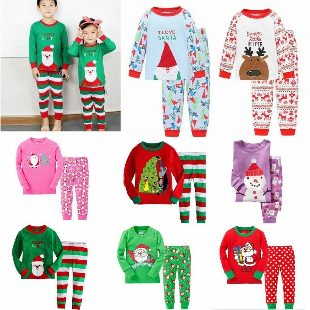 Christmas Children Autumn Pajamas Set Multiple Patterns Cotton Blend Clothing