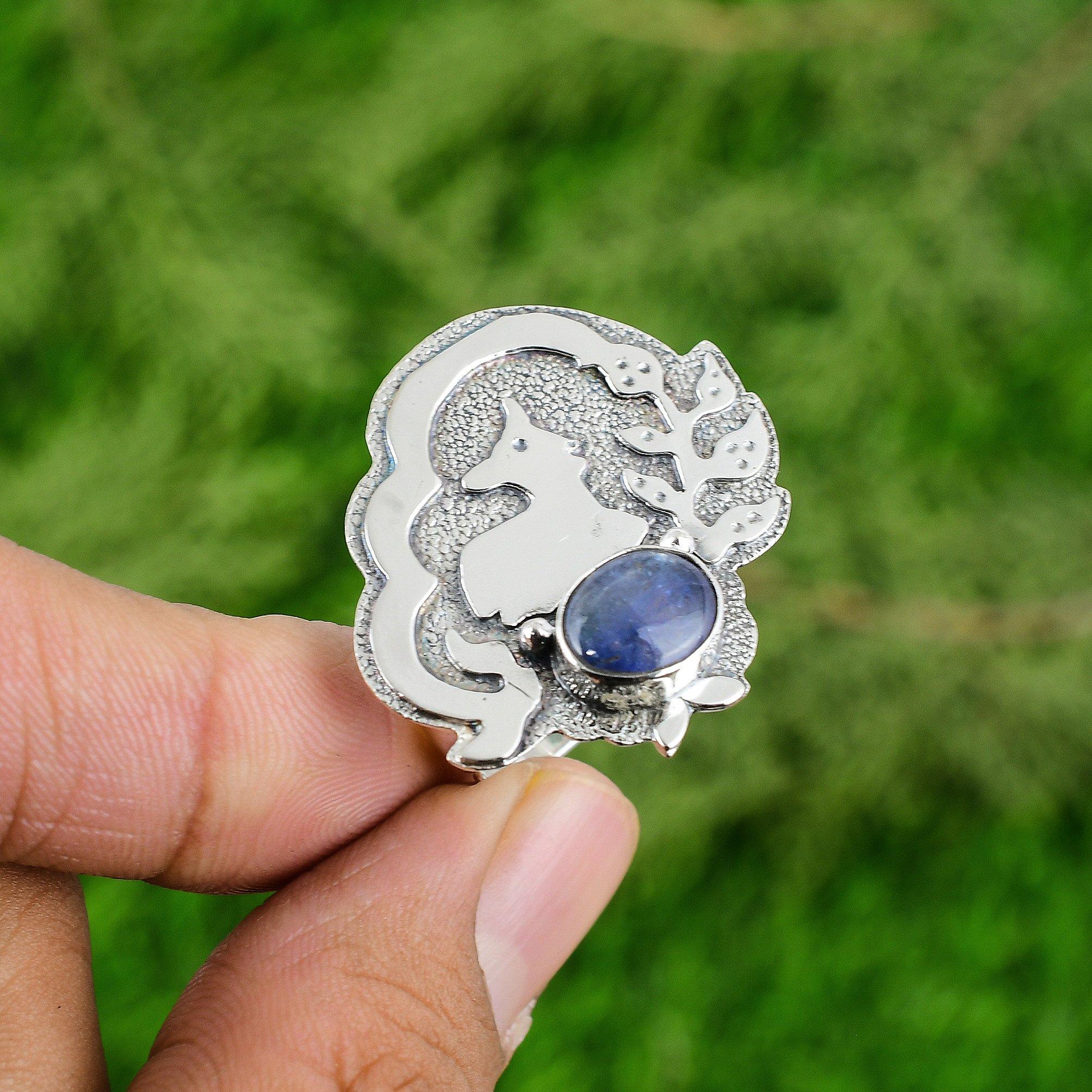 

Кольцо-заявление из стерлингового серебра 925 пробы с овальным кианитом для жены Adjustable