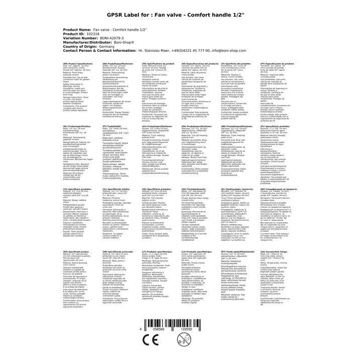 Robinet d'équerre mural avec poignée confort 1/2 pouce