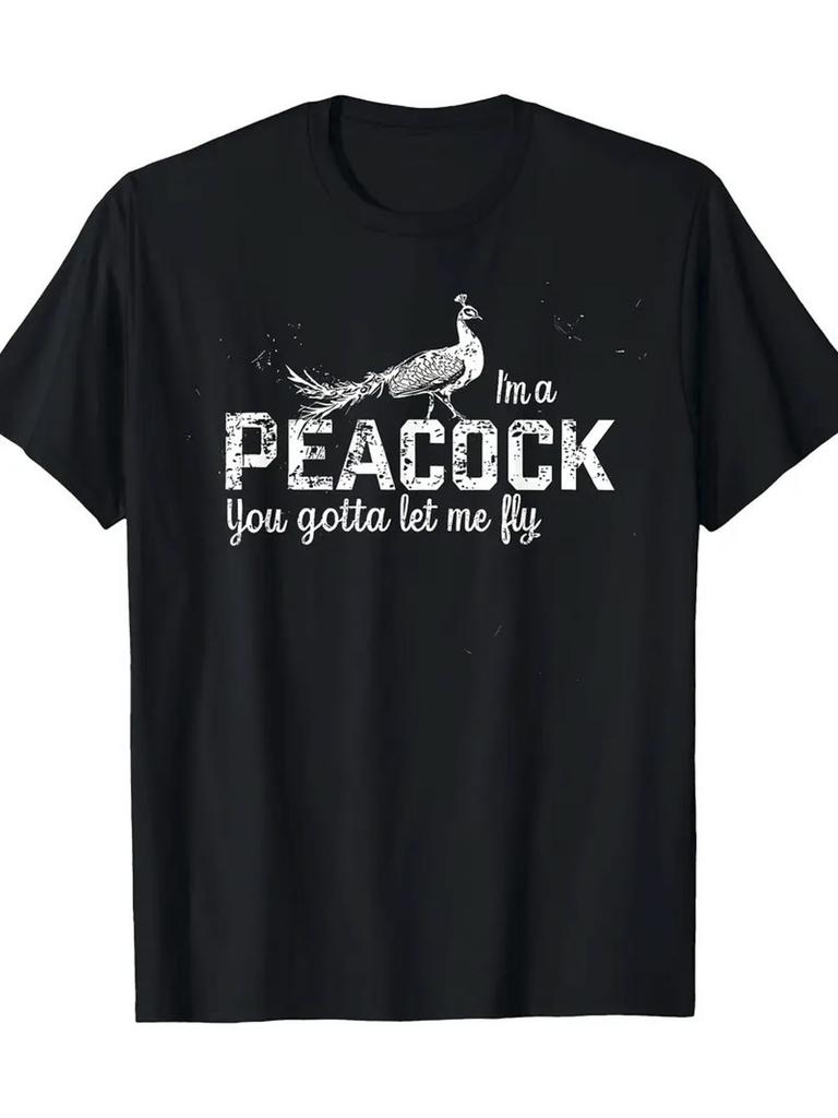 Men's 100% Relaxed Fit T-Shirt - I'm A Peacock You Gotta Let Me Fly Bold White Peacock & Male Symb