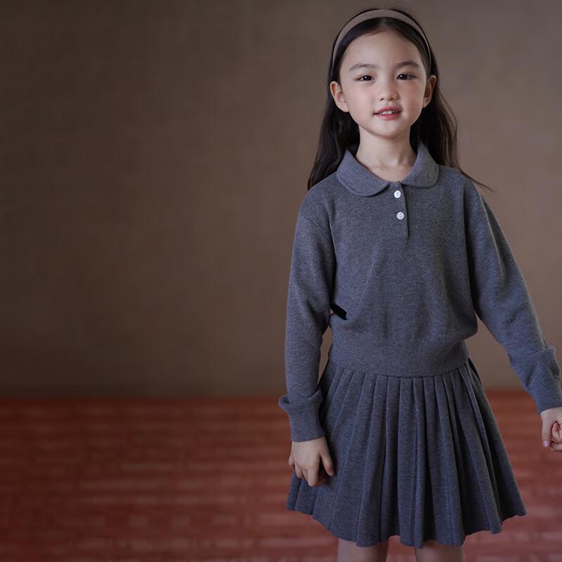 Hacikis Girls' Preppy Peter Pan Collar Knit Top & Pleated Skirt Collection