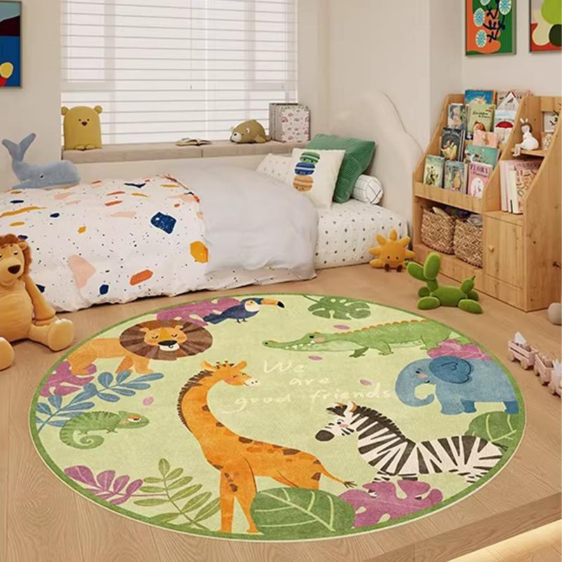 Round Rug Living Room Carpet Bedroom Floor Mat Cute Cartoon Design Dog Animal Pattern Home Decor Rugs Alfombra De Sala De Estar