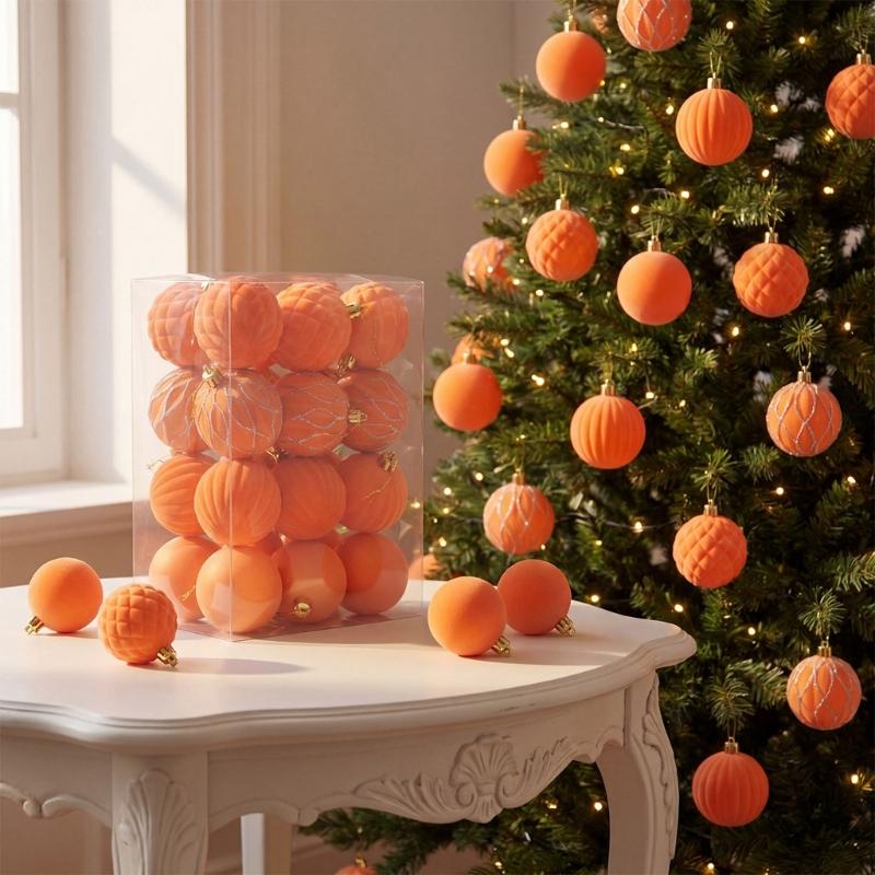 24Pcs Sparkling Velvety Christmas Ball Decorations Shatterproof Decorative Baubles Ornament for Christmas Tree Mantels