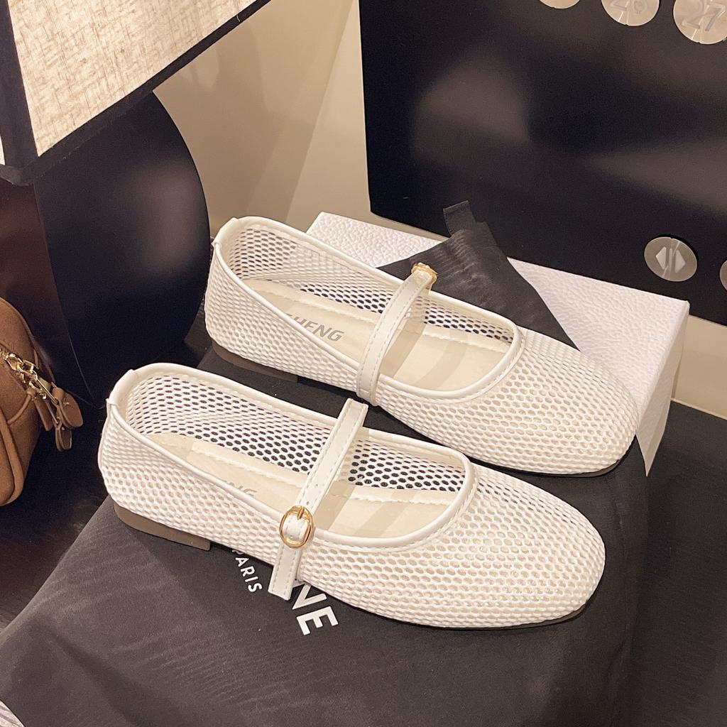 Fashion Floral Embroider Mesh Mary Janes Shoes Women Trasparent Elegant Flats Shoes Ladies Casual Summer Breathable Loafers Footwear
