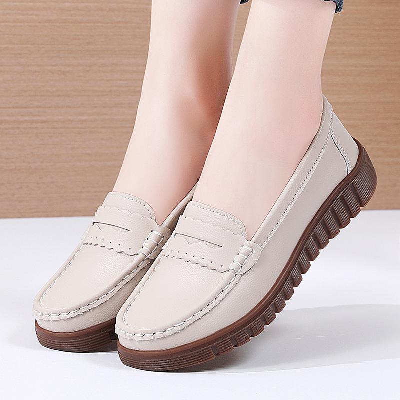 Weiche Mokassins für Damen zum Hineinschlüpfen, lässig, elegant, für den Sommer, atmungsaktives Leder, schwarze Mokassin-Schuhe