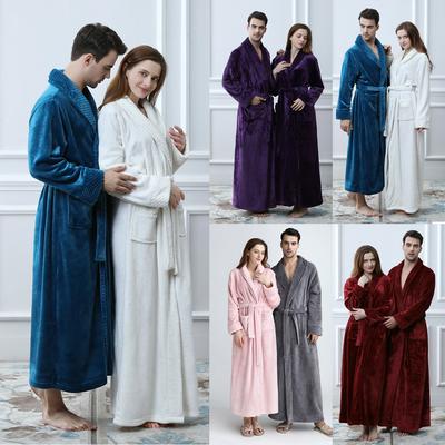 Roupão masculino sólido grosso de veludo roupão de banho pijama pijama com bolso na cintura