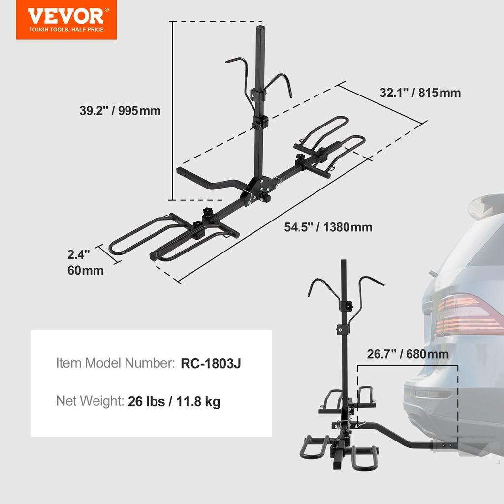 Fahrradträger für Anhängerkupplung, Plattformstil für 2 Fahrräder, Maximale Tragfähigkeit 80 LBS Fahrradträger Anhängerkupplung für 1,25-/2-Zoll-Empfänger, Kippbarer und faltbarer Fahrradträger mit