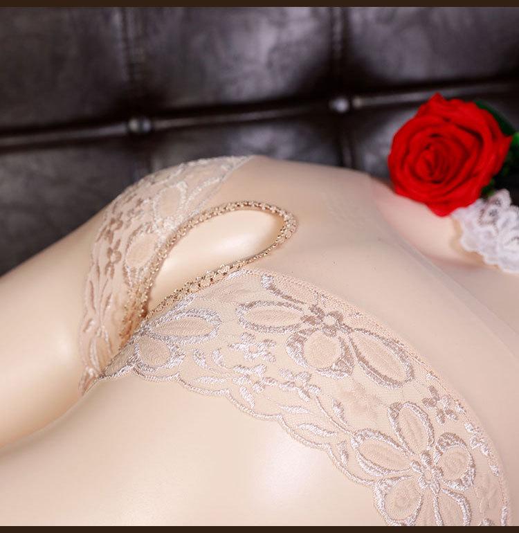 Japanese Sexy Women's Open Crotch Lace Ice Silk Panties - Hip-Lifting Plus Size Lingerie