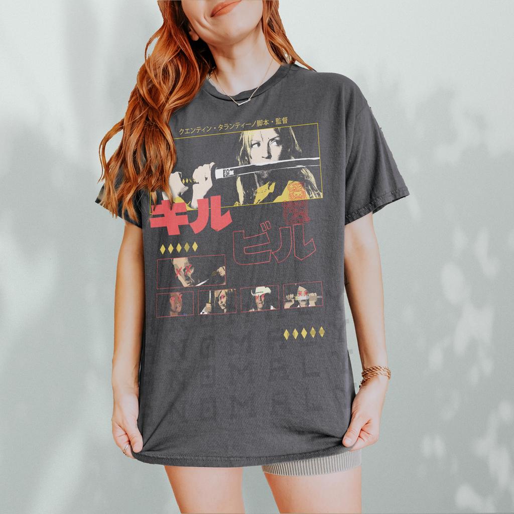 Retro Japanese Action Movie Pattern Tshirts Streetwear Tshirts for Unisex and Women From Quentin Tarantinos Killing Movie