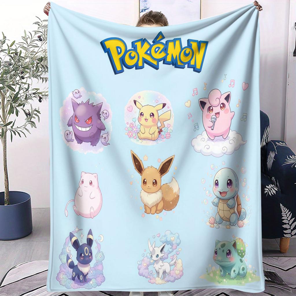 Pokémon Anime Flannel Blanket Vibrant Pikachu Ash Print Soft Warm Throw Sofa Bed Cover Camping Nap Cape Kids Adults Fans Gift