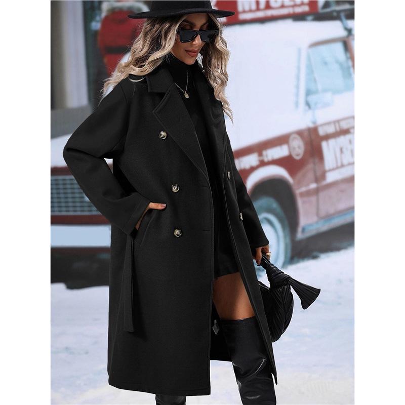 2026 Autumn/Winter European & American Long-Sleeve Trench Coat with Front Pocket