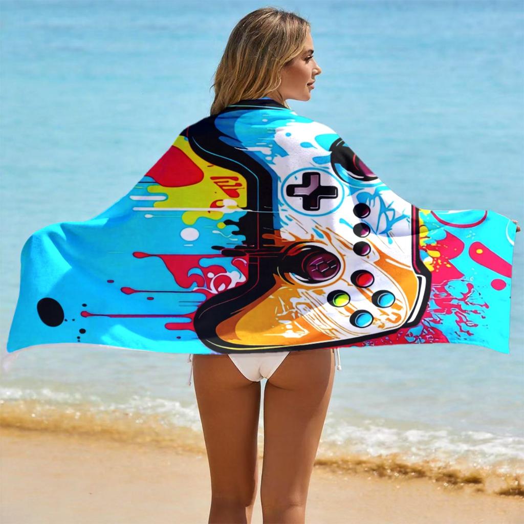 Gaming-Controller-Muster Mikrofaser Strandtuch Schnelltrocknend Saugfähig Tragbar für Schwimmen Tauchen Reisen Gamer Geschenk