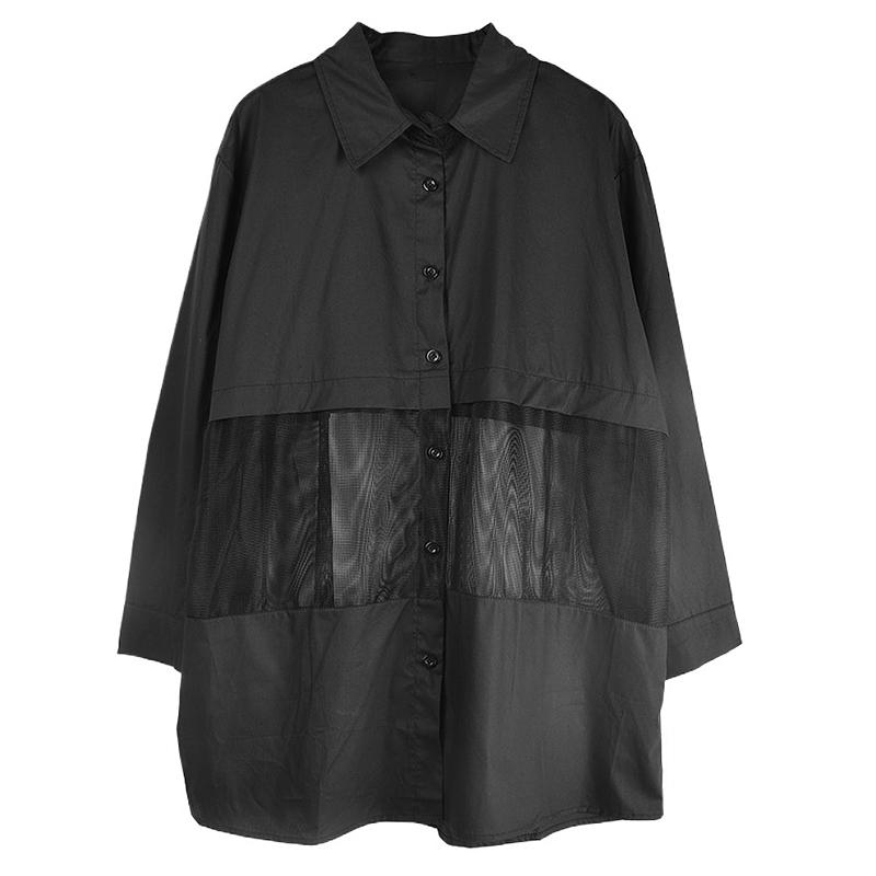 

Xitao Лоскутная сетчатая асимметричная однобортная блузка GMM1178 One Size чёрный